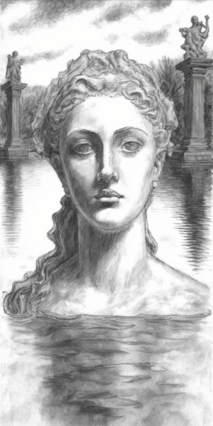 boceto mujer en lago